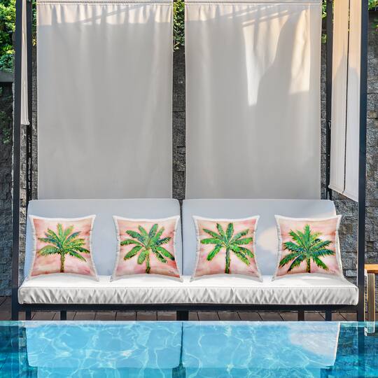 Stupell Industries 18" x 18" Pink Summer Palm Tree Leaves Outdoor Print Throw Pillow Set